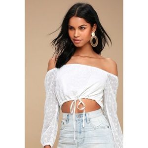 White Eyelet Off The Shoulder Crop Top
